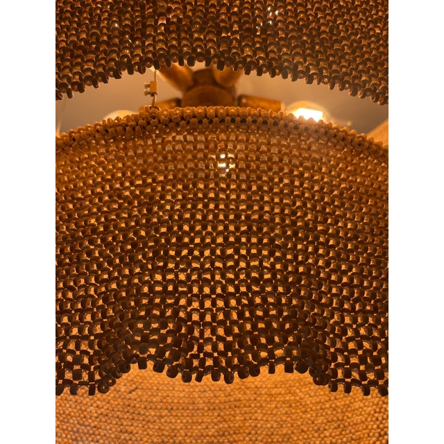 Wood Made Goods Chandelier Boho Chic Wood Beaded. Tan/Sand Color For Sale - Image 7 of 7