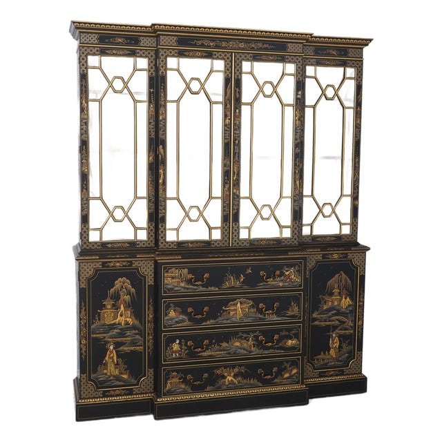 S. Hillie English Made Chinoiserie Breakfront Bookcase For Sale