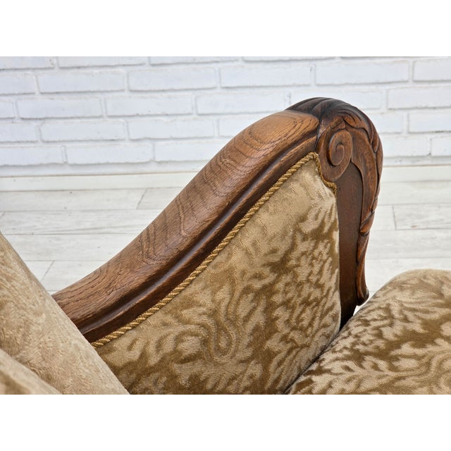 Danish Relax Armchair in Furniture Velour and Carved Oak Wood, 1950s For Sale - Image 14 of 18