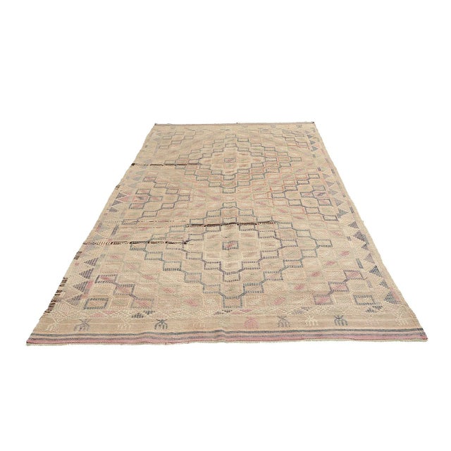 Embroidered vintage handwoven kilim rug from Denizli region of Turkey. Approximatelly 50-60 years old. In very good...