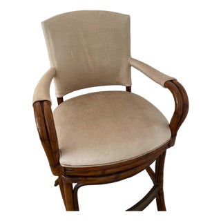 Late 20th Century Palecek Rattan & Leather Swivel Bar Stool | Bay Area Trade Brand For Sale