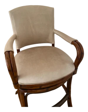 Late 20th Century Palecek Rattan & Leather Swivel Bar Stool | Bay Area Trade Brand