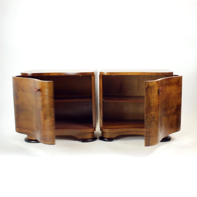Beautiful set of art deco bedside tables designed by Jindrich Halabala for UP Zavody. Produced in the 1930s, original...