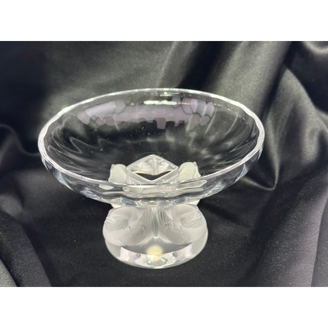 Transparent Lalique Nogent Crystal Compote | Frosted Birds Pedestal Bowl | 1960s For Sale - Image 8 of 8