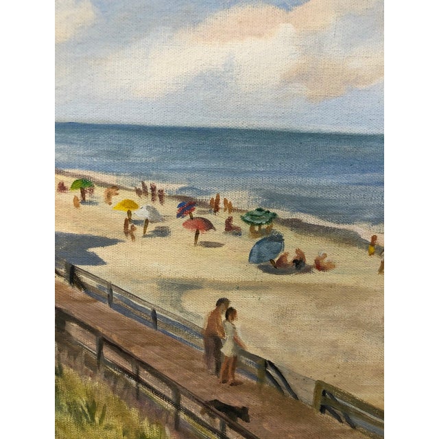 "Summer Rhythms" - Early 20th Century Beach Original Oil on Board Signed on the Bottom, Framed For Sale - Image 4 of 6