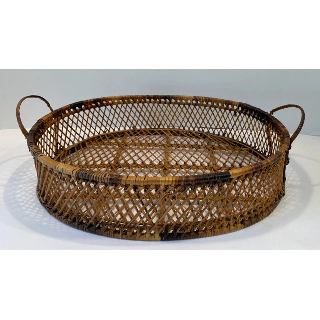 Mid-Century Modern Vintage Handled Loose Weave Basket For Sale - Image 3 of 5