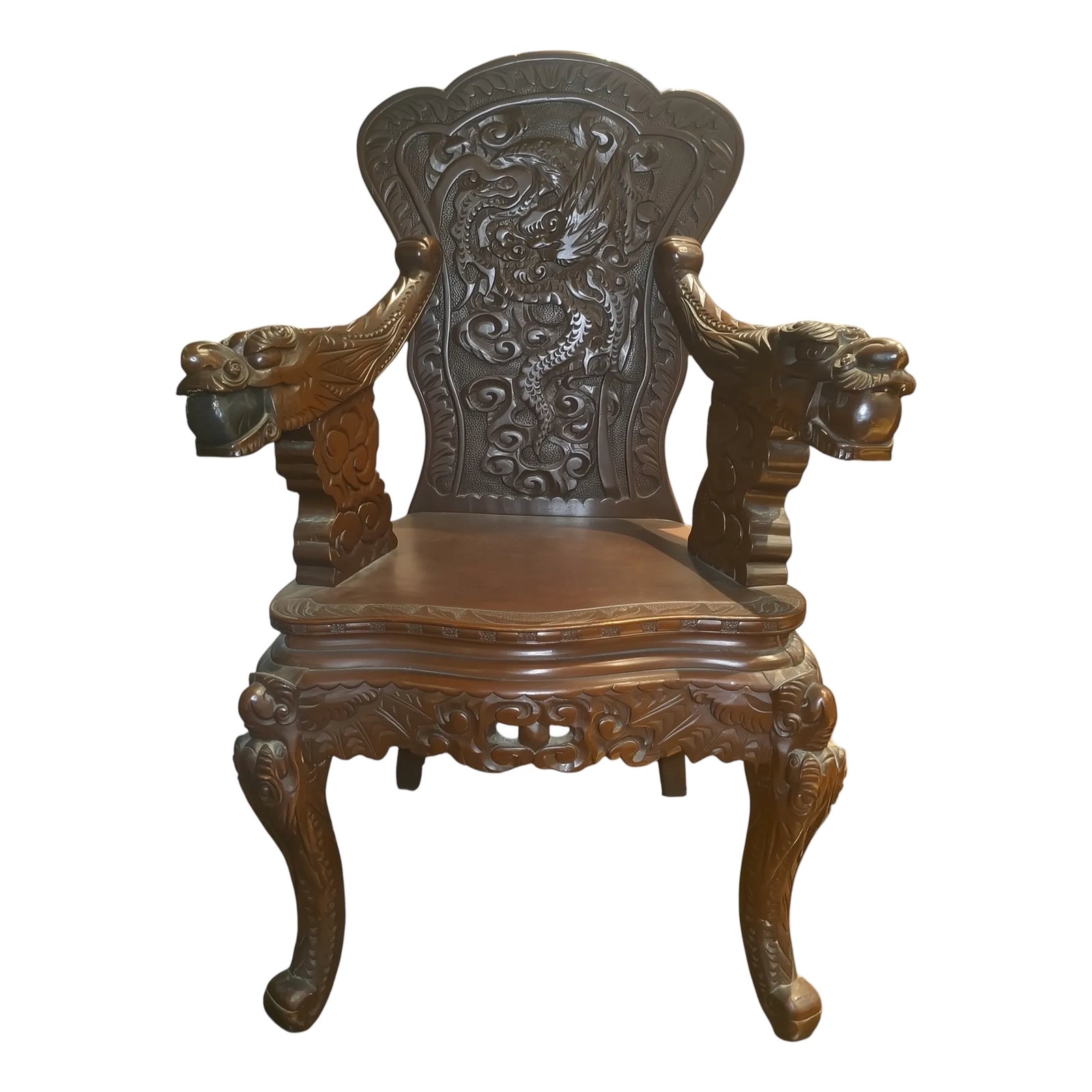 Late 19th Century Antique Japanese Export Carved Dragon Throne