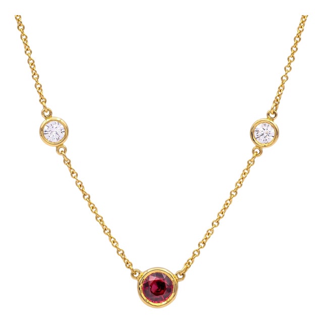 Tiffany & Co Peretti 18k Gold Color by the Yard Ruby Diamond Necklace .50ct CNTR For Sale