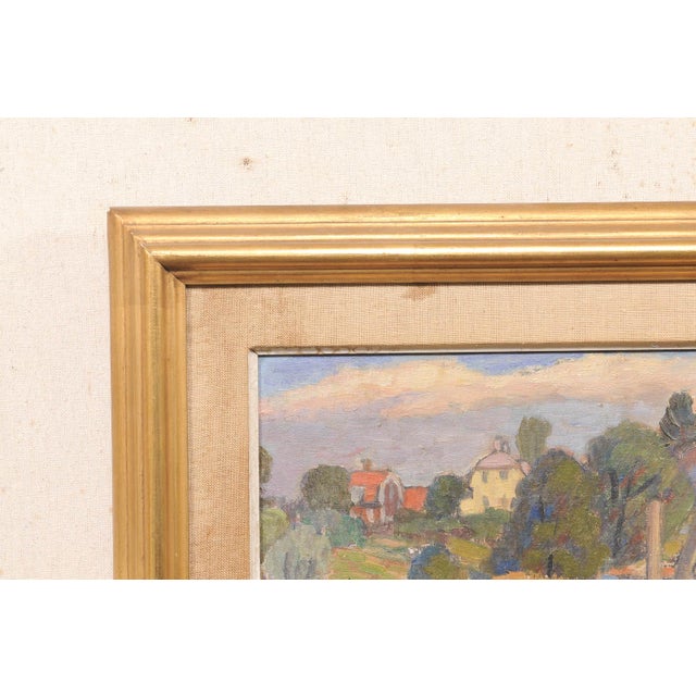 Mid-Century Modern Swedish Waterfront Village Painting, c.1957 For Sale - Image 3 of 12