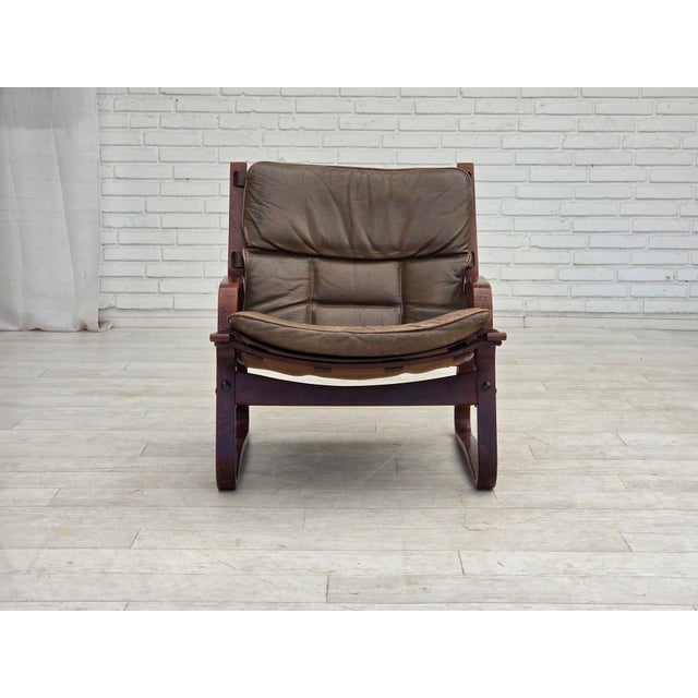 Norwegian Lounge Chair in Brown Furniture Leather, 1970s For Sale - Image 6 of 18