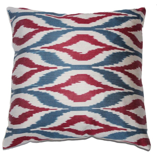 Sky Blue Contemporary Silk Ikat Pillow Cover Bohemian Pillow For Sale - Image 8 of 8