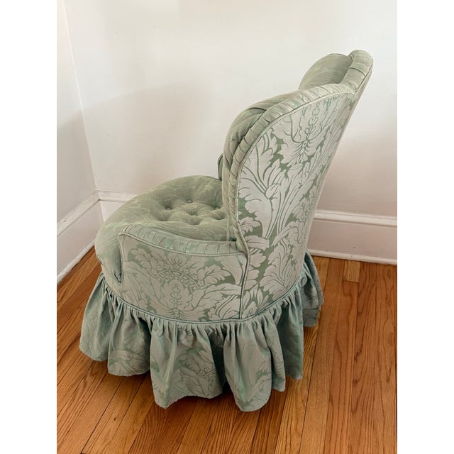 Petite Ladies Chair in Jacquard Damask Upholstery With Ruffled Skirt For Sale - Image 9 of 11