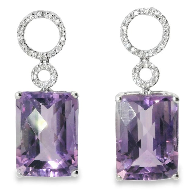 18K White Gold Amethyst & Diamond Drop Earrings Elevate your style with these elegant 18K white gold drop earrings ,...
