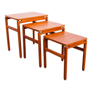 Restored 1960s Danish Mid Century Modern Teak Floating Top Nesting Tables For Sale