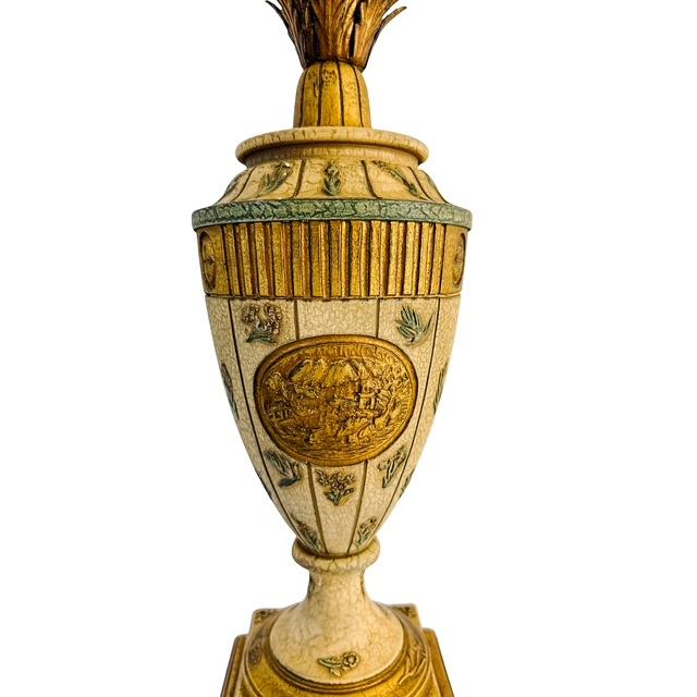 Vintage Neoclassical Crackle Glazed Urn Table Lamps With Medallions - A Pair For Sale - Image 12 of 16