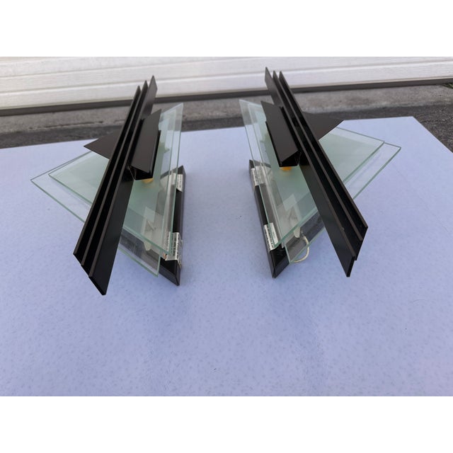 Art Deco 1980’s Memphis Style Triangle Sconces- Pair For Sale - Image 3 of 6