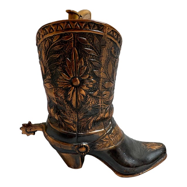 Vintage Table Cowboy Copper Boot Lighter With Spur For Sale
