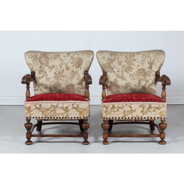 A pair of Danish original handcrafted Brutalist style lounge chairs They are made of solid dark oak in the 1940's by a...