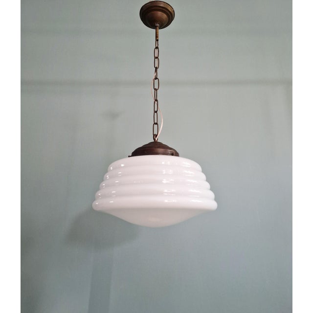 Art Deco Pendant Light in White Opaline Glass, 1920s For Sale - Image 9 of 12