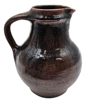 Japanese Shussai Gama Studio Pottery Pitcher With Black Glaze and Original Box