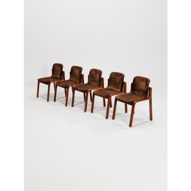 Postmodern Vintage Italian Wooden Chairs, 1980s, Set of 5 For Sale - Image 3 of 11