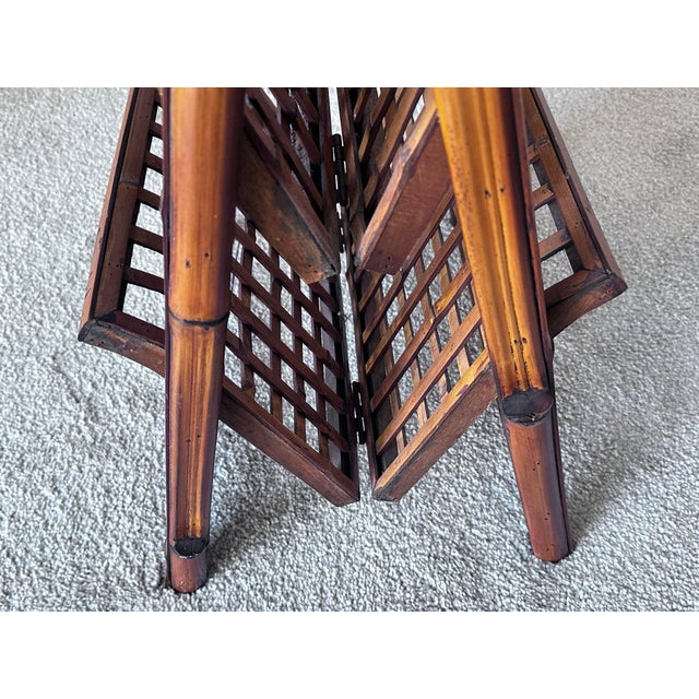 Tortoise Shell Burnt Bamboo Magazine Rack, Folding, 2 Tier For Sale In Savannah - Image 6 of 11