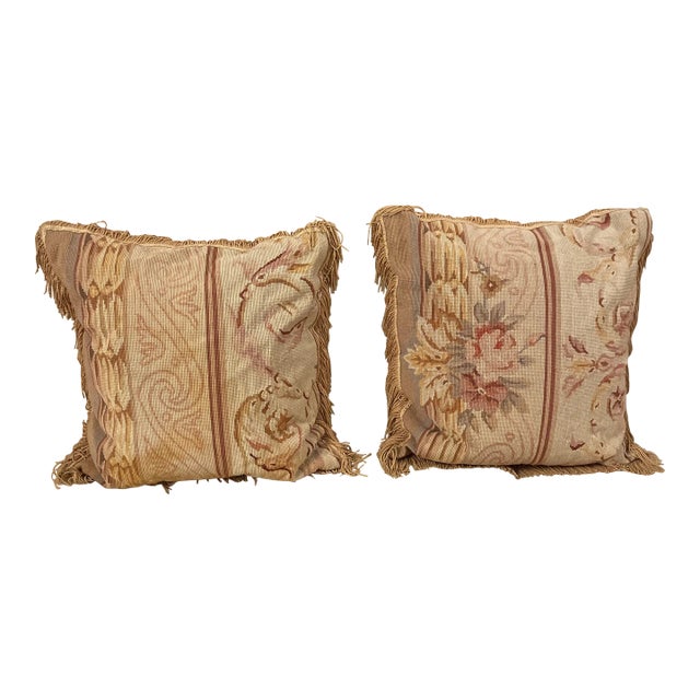 Pair of Mid 20th Century Needlepoint Pillows For Sale