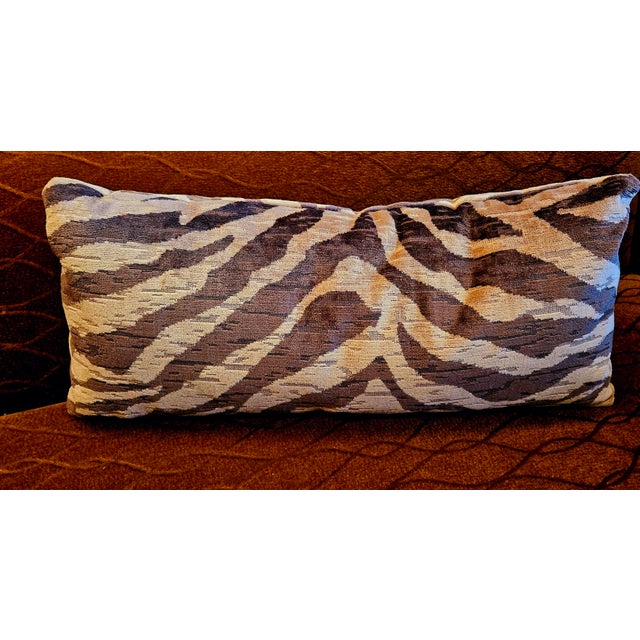 oblong scalamandre tiger velvet throwpillow, knife edge/no welt, hidden zipper, down+feather filling, handmade