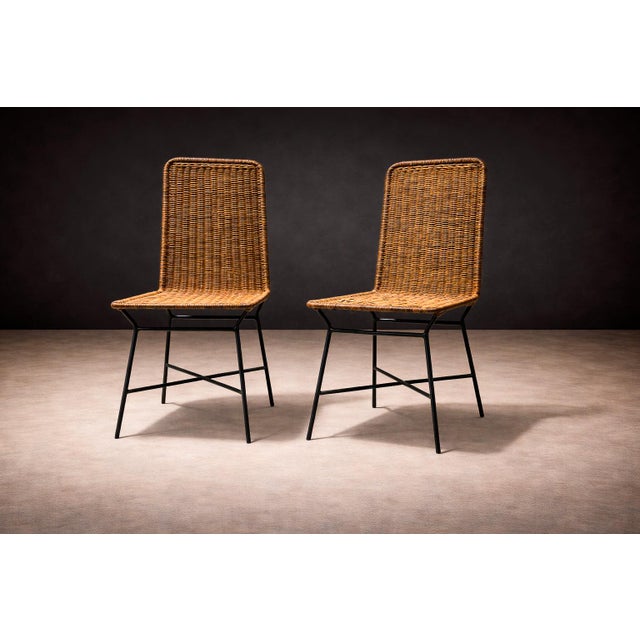 Set of 2 Chairs in Metal & Wicker, Carlo Hauner, 1950s For Sale In New York - Image 6 of 9