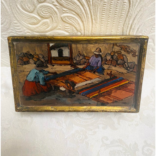 1960s Vintage Reverse Painted Gold Gilt Peruvian Wood Jewelry Box For Sale - Image 4 of 12