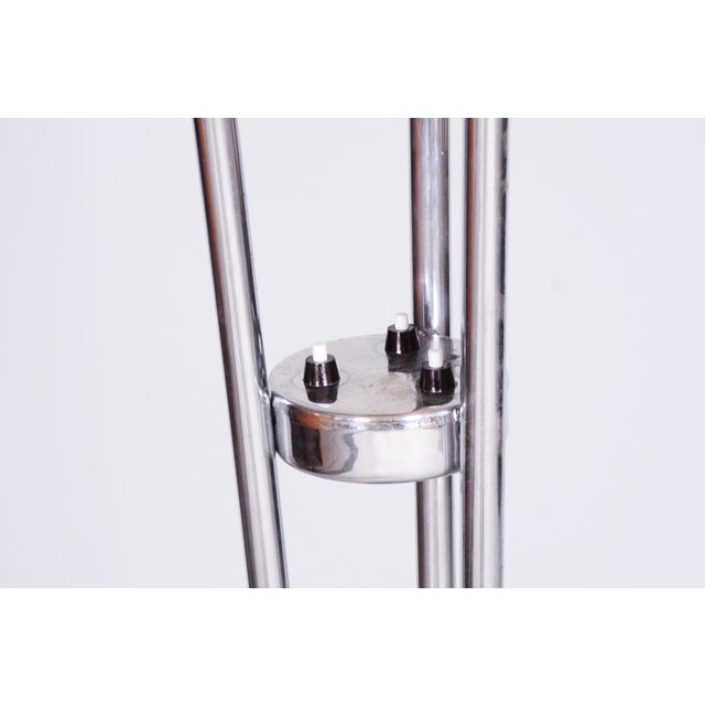 Metal Czech Art Deco Floor Lamp in Chrome, Opal Glass and Lacquered Wood, 1930s For Sale - Image 7 of 15