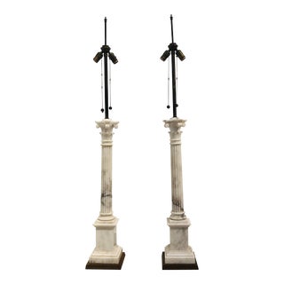 1920s Italian Marble Column Lamps - a Pair For Sale