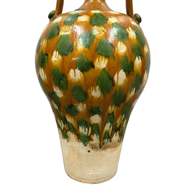 Chinese Early 20th Century Chinese Sancai-Glazed Double Dragon-Handled Amphora/Vase For Sale - Image 3 of 13