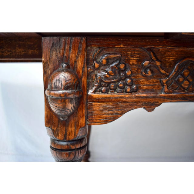 Farmhouse Antique Jamestown Lounge Feudal Oak Jacobean Refectory Trestle Dining Table For Sale - Image 3 of 12