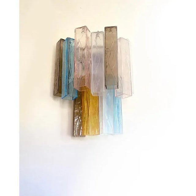 Multicolored Squared Murano Glass Wall Sconces by Simoeng, Set of 2 For Sale - Image 7 of 11