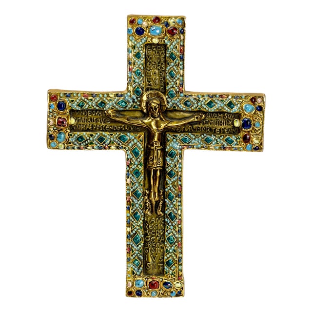 Gilt Ceramic Byzantine Crucifix by Marc Roussel, Vallauris, 1962 For Sale
