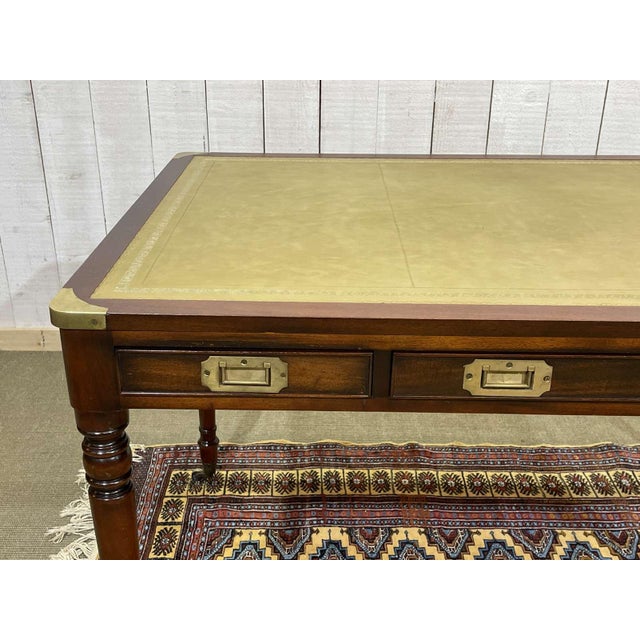 English Nautical Style Flat Top Desk in Mahogany with Leather Top, 1980s For Sale - Image 3 of 12