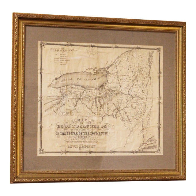 1851 American Framed Original Iroquois Nation Map by Lewis Henry Morgan For Sale