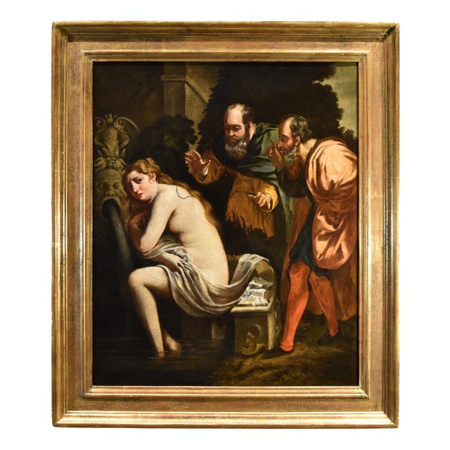 Roman School Artist, Susanna and the Elders, 17th Century, Oil on Canvas, Framed For Sale