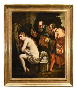 Roman School Artist, Susanna and the Elders, 17th Century, Oil on Canvas, Framed