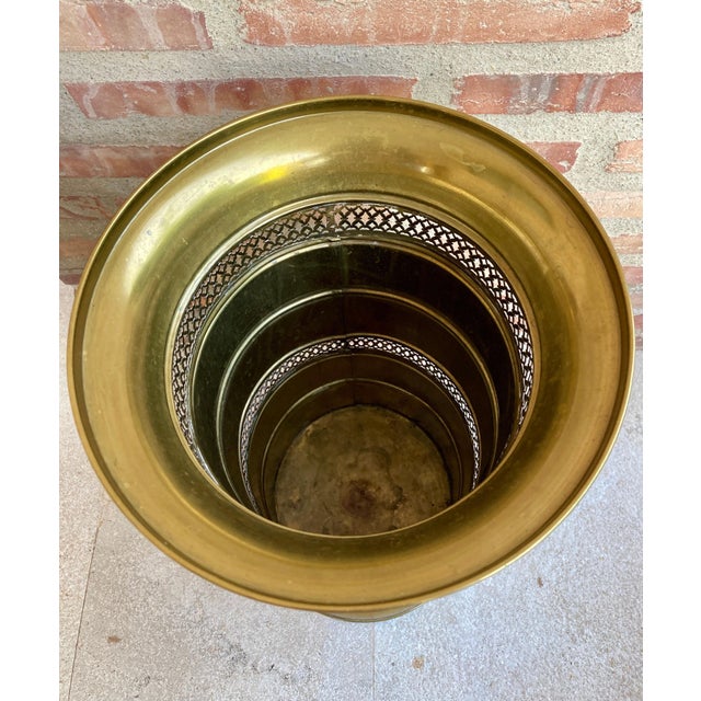 Metal 20th Century Round Brass Umbrella Stand For Sale - Image 7 of 18