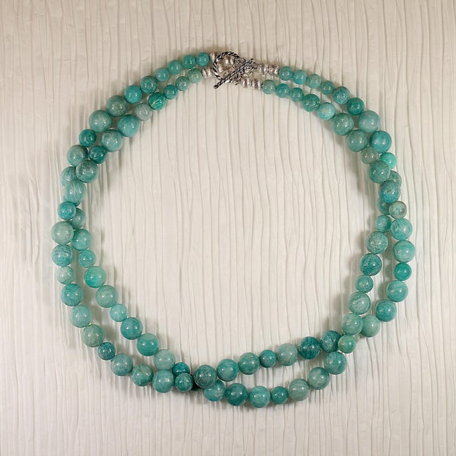 2020s Ajd 18 Inch Two Strand Amazing Amazonite Necklace For Sale - Image 5 of 6