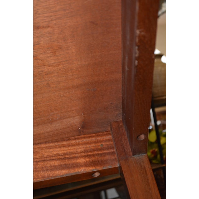 Vintage English Tan / Gold Leather Topped Square Wooden Game or Card Table For Sale - Image 17 of 18