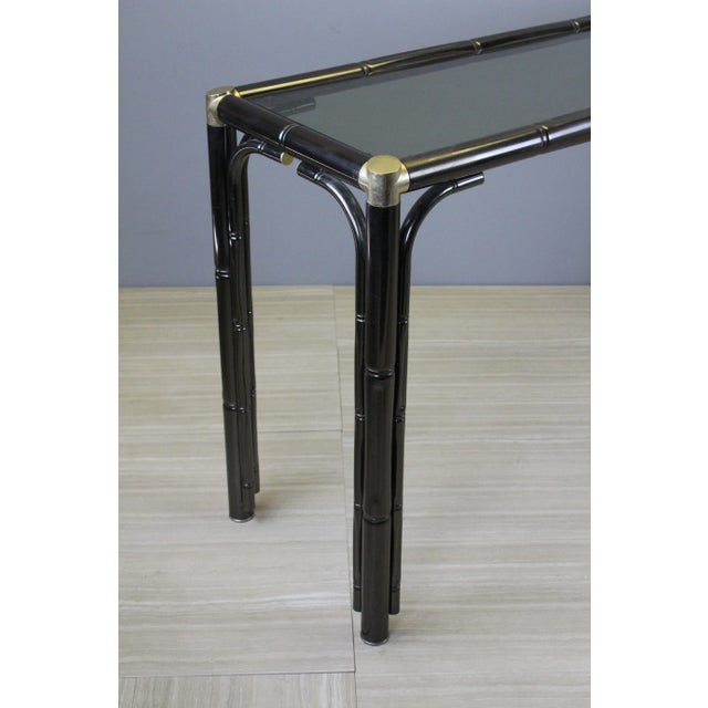 Metal Mid Century Faux Bamboo Metal Console With Glass Top For Sale - Image 7 of 9