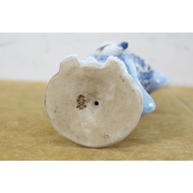 Vintage Japanese Kutani Blue White Porcelain Quan Yin Goddess Statue 10" For Sale - Image 10 of 14