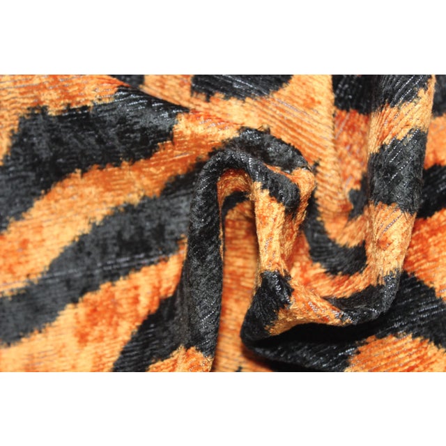 Brown Contemporary Tiger Print Silk Velvet Handmade Pillow For Sale - Image 8 of 10