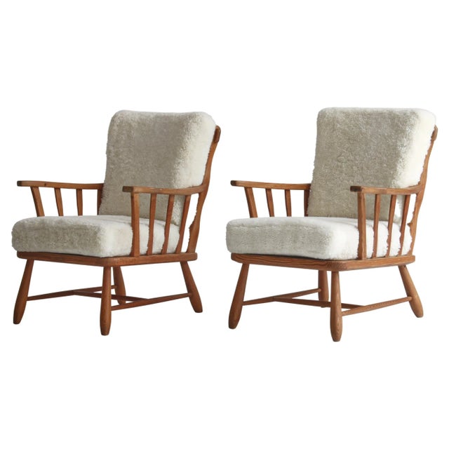 Set of Pinewood & Sheepskin Lounge Chairs, Sweden, 1940s For Sale - Image 18 of 18
