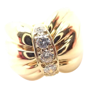 Van Cleef & Arpels 18k Yellow Gold Diamond Bow Design Band Ring, size 5.5
