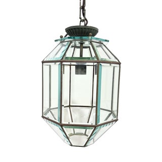 Octagonal Chandelier Lantern in Brass and Beveled Glass in the style of Adolf Loos, 1960 For Sale