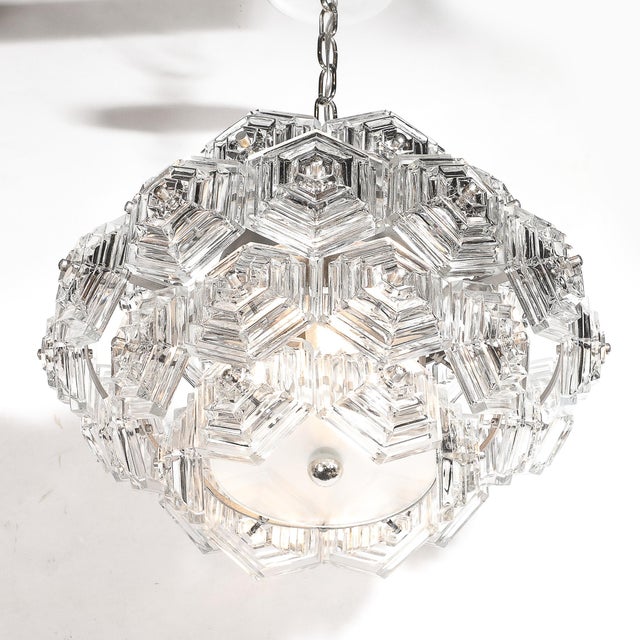 Glass Mid-Century Hexagonal Prism & Frosted Glass Diffuser Chandelier by Veb Ebersbach For Sale - Image 7 of 18